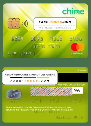 USA San Francisco CHIME bank mastercard fully editable template in PSD format