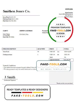 USA Smithen Jones Co. invoice template in Word and PDF format, fully editable