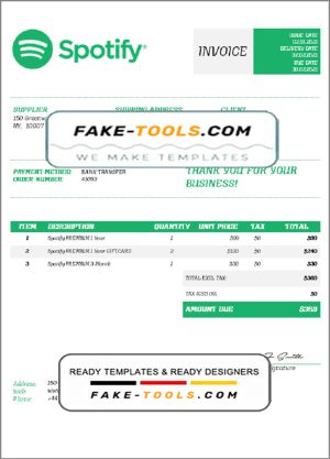 USA Spotify invoice template in Word and PDF format, fully editable