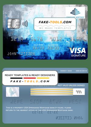 USA Springside Mortgage bank visa signature card fully editable template in PSD format