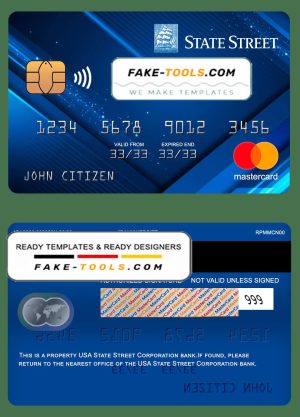 USA State Street Corporation bank mastercard fully editable template in PSD format