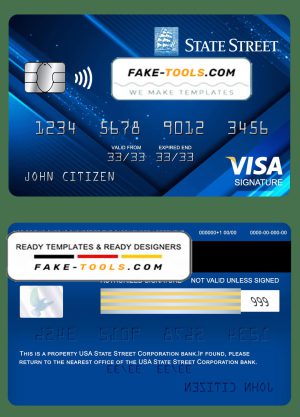 USA State Street Corporation bank visa signature card fully editable template in PSD format