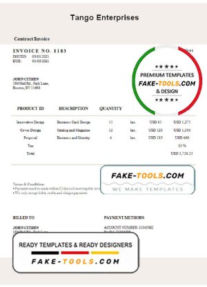 USA Tango Enterprises invoice template in Word and PDF format, fully editable