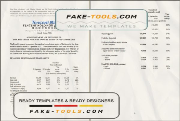 USA Tencent invoice template in Word and PDF format, fully editable scan effect