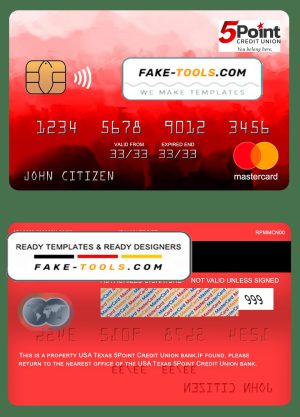 USA Texas 5Point Credit Union bank mastercard, fully editable template in PSD format