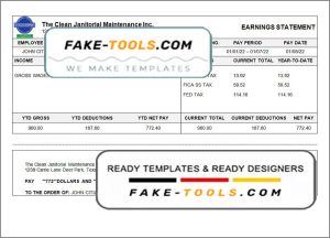 USA Texas commercial cleaning company earnings statement template in Word and PDF format