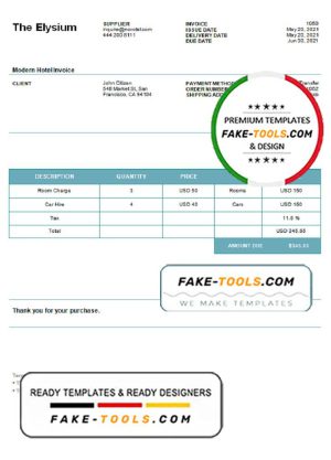 USA The Elysium invoice template in Word and PDF format, fully editable