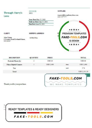 USA Through Harry’s Lens invoice template in Word and PDF format, fully editable