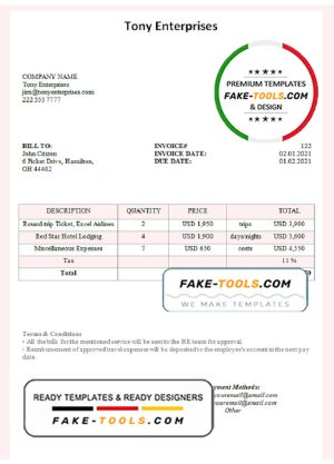 USA Tony Enterprises invoice template in Word and PDF format, fully editable
