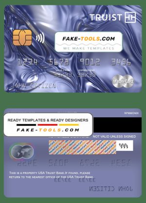 USA Truist Bank mastercard, fully editable template in PSD format