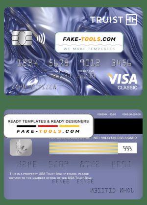 USA Truist Bank visa classic card, fully editable template in PSD format