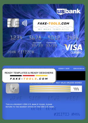USA U.S. bank visa classic card, fully editable template in PSD format