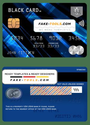 USA USAA bank mastercard, fully editable template in PSD format