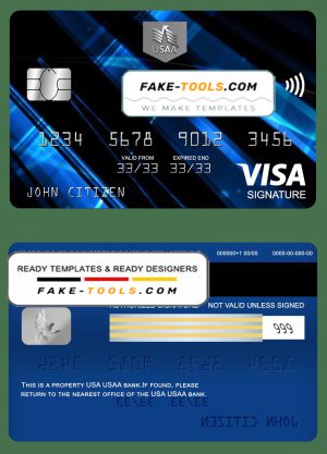 USA USAA bank visa signature card, fully editable template in PSD format