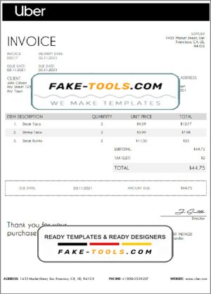 USA Uber invoice template in Word and PDF format, fully editable