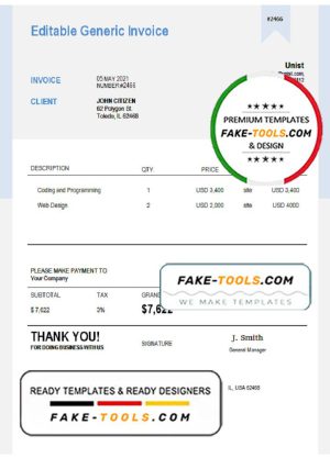 USA Unist invoice template in Word and PDF format, fully editable