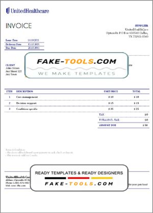 USA UnitedHealthCare invoice template in Word and PDF format, fully editable