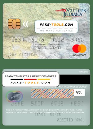 USA University of Southern Indiana bank mastercard, fully editable template in PSD format