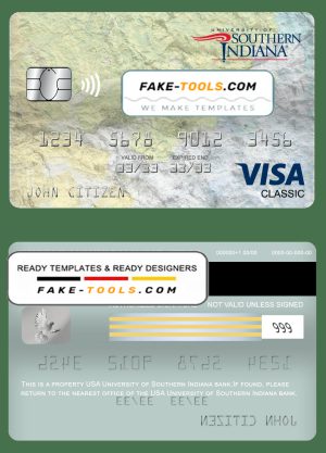 USA University of Southern Indiana bank visa classic card, fully editable template in PSD format