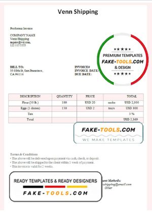 USA Venn Shipping invoice template in Word and PDF format, fully editable