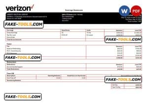 USA Verizon telecommunication company pay stub Word and PDF template