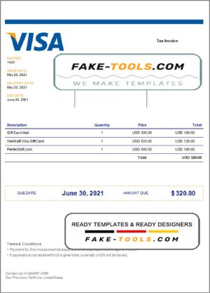 USA Visa invoice template in Word and PDF format, fully editable