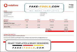 USA Vodafone invoice template in Word and PDF format, fully editable