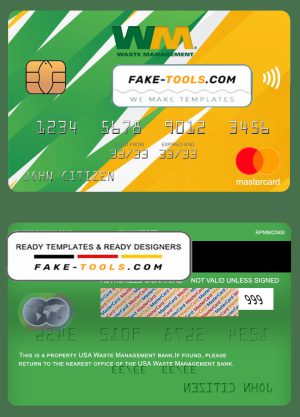 USA Waste Management bank mastercard, fully editable template in PSD format