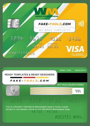 USA Waste Management bank visa classic card, fully editable template in PSD format