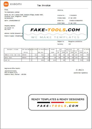 USA Xiaomi invoice template in Word and PDF (.doc and .pdf) format