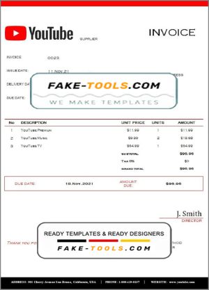 USA Youtube invoice template in Word and PDF format, fully editable