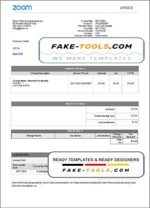 USA Zoom invoice template in Word and PDF (.doc and .pdf) format