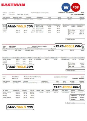 USA chemical industry earning statement template in Word and PDF format
