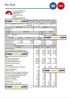 USA educational company employee sheet template in Word and PDF format, version 2
