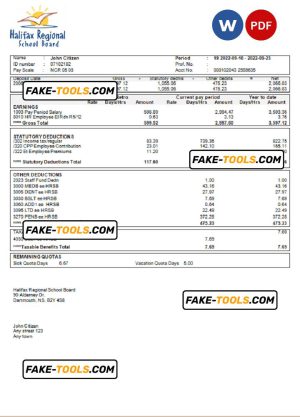 USA educational earning statement template in Word and PDF format