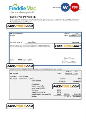 USA financial company employee sheet template in Word and PDF format, version 3