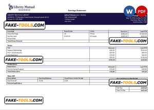 USA insurance company earning statement template in Word and PDF format, version 2