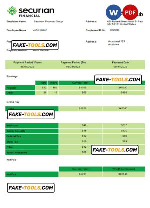USA insurance company employee sheet template in Word and PDF format