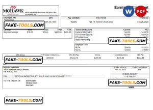 USA manufacturing company earning statement template in Word and PDF format