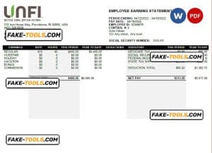 USA retail company earning statement template in Word and PDF format