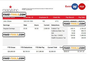 USA retail company earning statement template in Word and PDF format, version 3