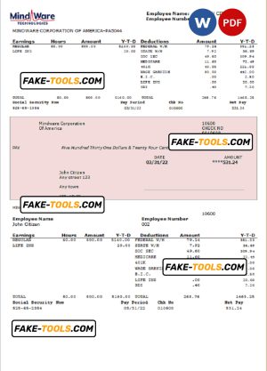 USA software company employee sheet template in Word and PDF format