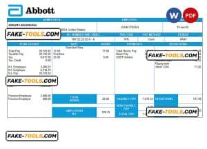 United Kingdom Abbott Laboratories medical devices distributing company pay stub Word and PDF template