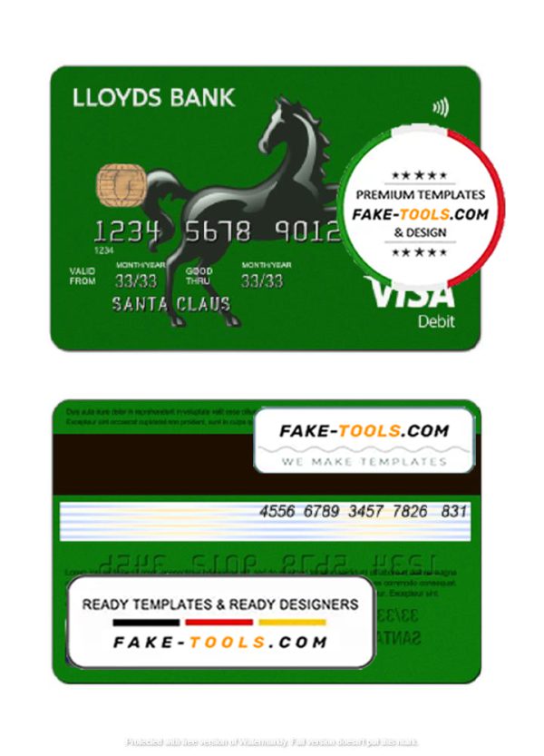 United Kingdom Lloyds credit card template in PSD format, fully editable