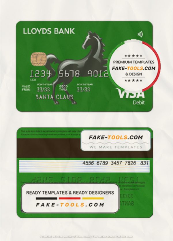 United Kingdom Lloyds credit card template in PSD format, fully editable scan effect