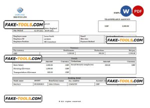 United Kingdom Mercans Global Payroll Solutions & Services payroll company pay stub Word and PDF template