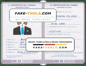 Andorra cat (animal, pet) passport PSD template, fully editable