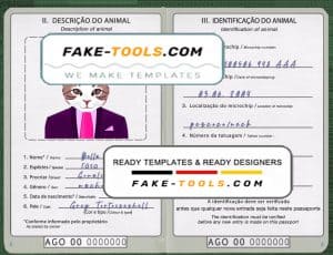 Angola cat (animal, pet) passport PSD template, fully editable