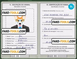 Angola dog (animal, pet) passport PSD template, fully editable