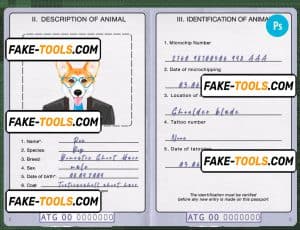 Antigua and Barbuda dog (animal, pet) passport PSD template